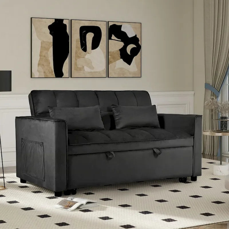 Velvet Convertible Sofa Bed - Pull-Out with Storage