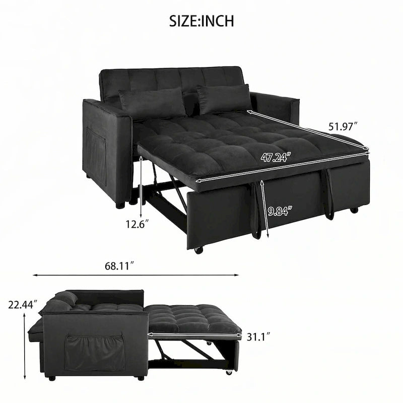 Velvet Convertible Sofa Bed - Pull-Out with Storage
