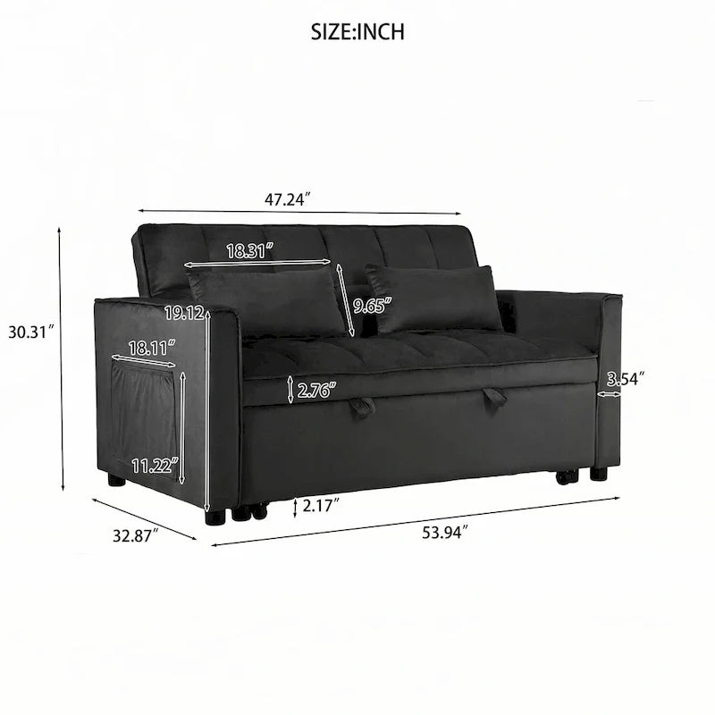 Velvet Convertible Sofa Bed - Pull-Out with Storage