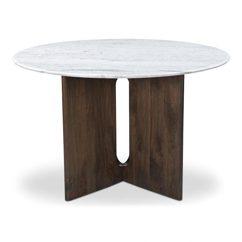 Grey Marble Round Dining Table with Cross Legs - Seats 4