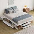 White Queen Platform Bed - with 6 Drawers & Storage Shelves
