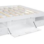 White Queen Platform Bed - with 6 Drawers & Storage Shelves