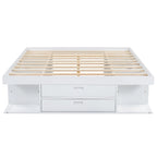 White Queen Platform Bed - with 6 Drawers & Storage Shelves
