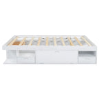 White Queen Platform Bed - with 6 Drawers & Storage Shelves