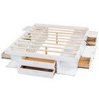 White Queen Platform Bed - with 6 Drawers & Storage Shelves