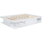 White Queen Platform Bed - with 6 Drawers & Storage Shelves