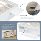 White Queen Platform Bed - with 6 Drawers & Storage Shelves