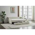 Cotton Upholstered Twin Daybed - with 2 Storage Drawers