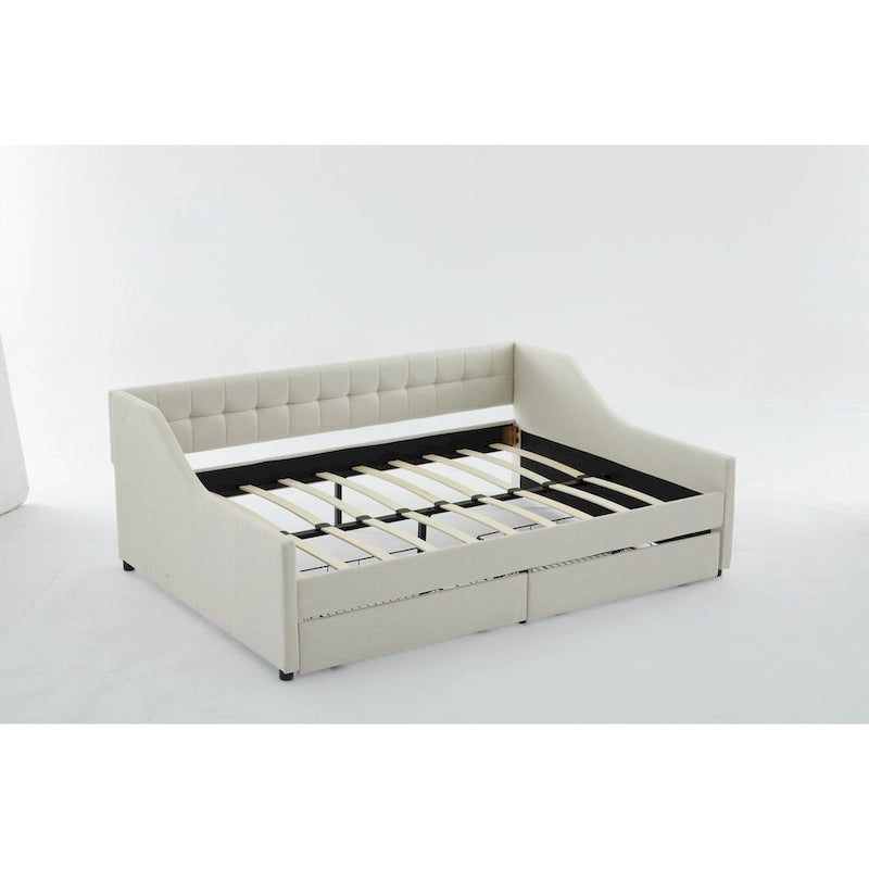 Cotton Upholstered Twin Daybed - with 2 Storage Drawers