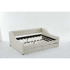 Cotton Upholstered Twin Daybed - with 2 Storage Drawers