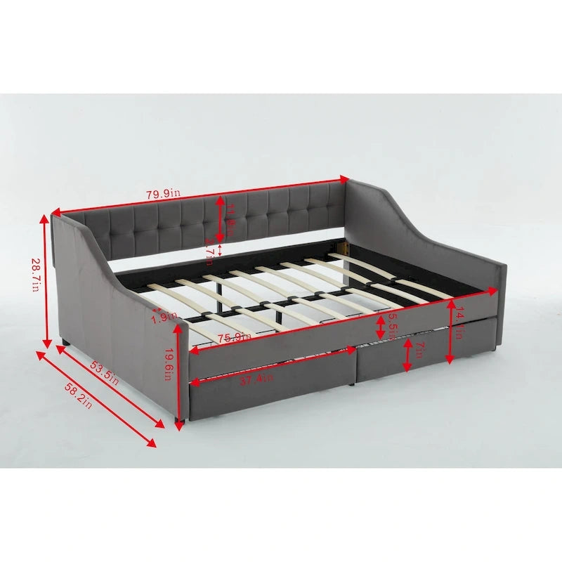 Cotton Upholstered Twin Daybed - with 2 Storage Drawers