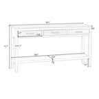 Natural Wood Console Table - 3 Drawers with Shelf