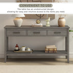 Natural Wood Console Table - 3 Drawers with Shelf