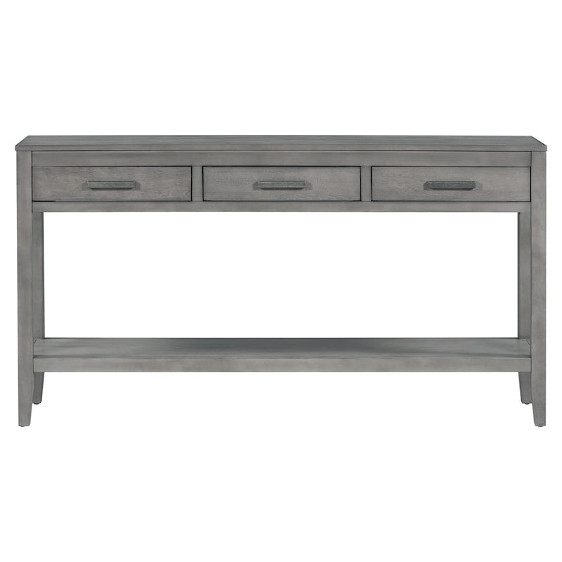 Natural Wood Console Table - 3 Drawers with Shelf