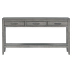 Natural Wood Console Table - 3 Drawers with Shelf