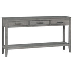 Natural Wood Console Table - 3 Drawers with Shelf