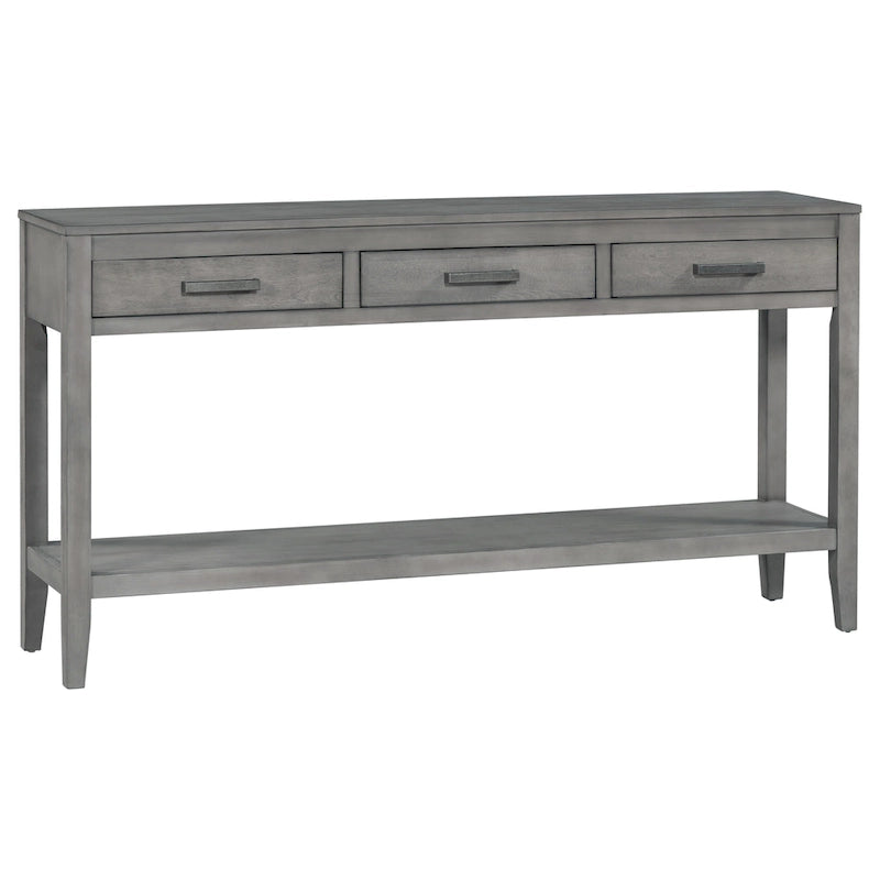Natural Wood Console Table - 3 Drawers with Shelf