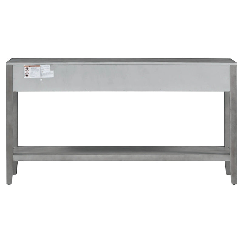 Natural Wood Console Table - 3 Drawers with Shelf