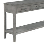 Natural Wood Console Table - 3 Drawers with Shelf