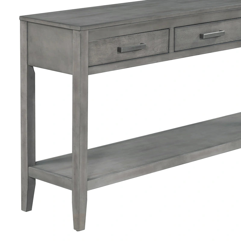 Natural Wood Console Table - 3 Drawers with Shelf