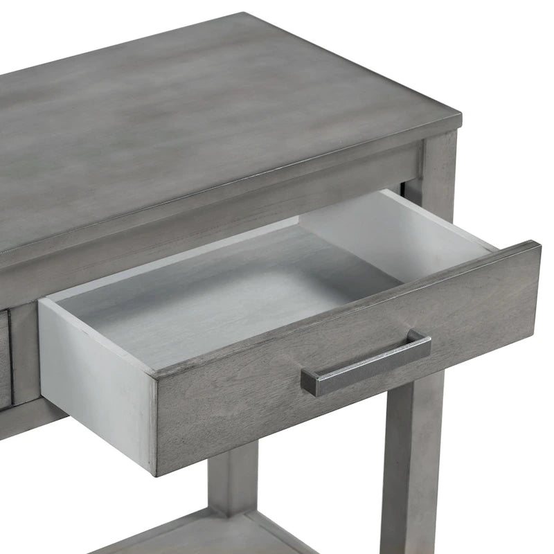 Natural Wood Console Table - 3 Drawers with Shelf