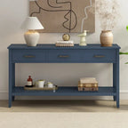 Natural Wood Console Table - 3 Drawers with Shelf