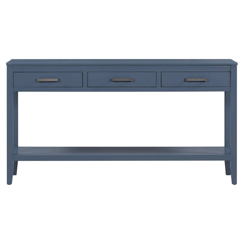 Natural Wood Console Table - 3 Drawers with Shelf