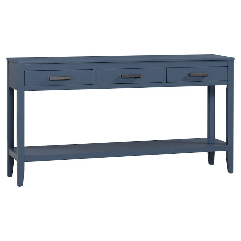 Natural Wood Console Table - 3 Drawers with Shelf