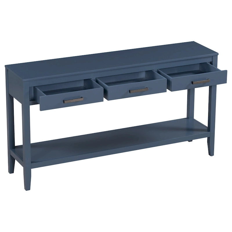 Natural Wood Console Table - 3 Drawers with Shelf