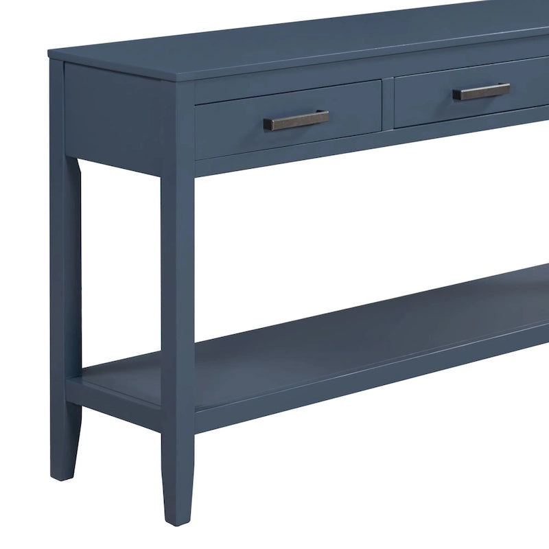 Natural Wood Console Table - 3 Drawers with Shelf