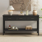 Natural Wood Console Table - 3 Drawers with Shelf