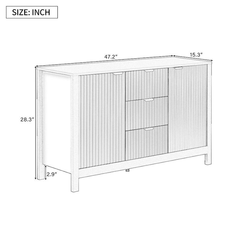 MDF Entryway Cabinet - 3 Drawers with Adjustable Shelves