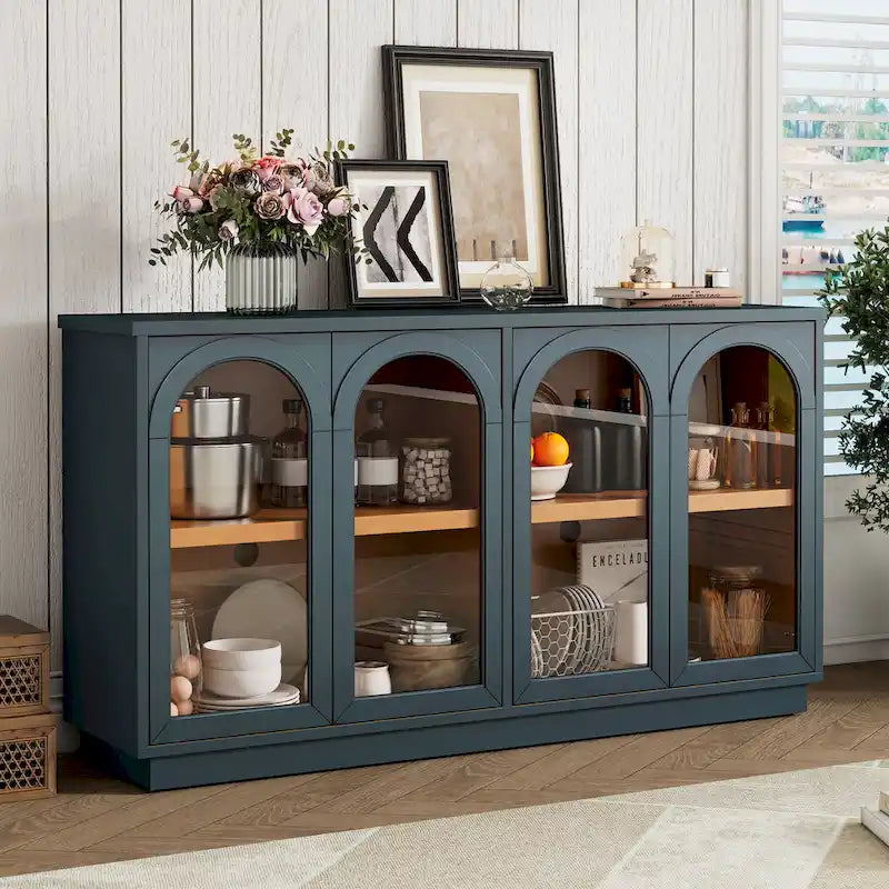 4-Door Buffet Cabinet with Arched Glass Doors