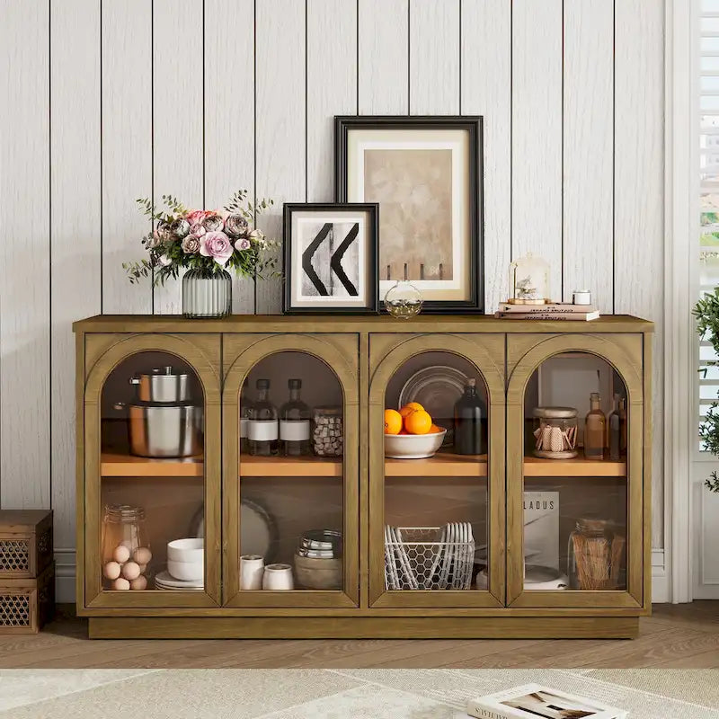 4-Door Buffet Cabinet with Arched Glass Doors