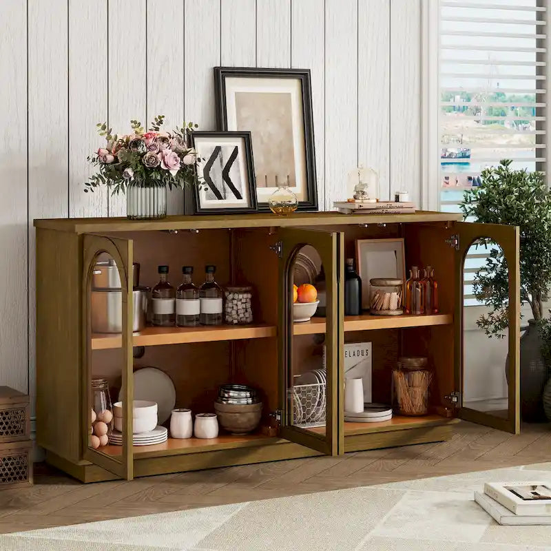 4-Door Buffet Cabinet with Arched Glass Doors