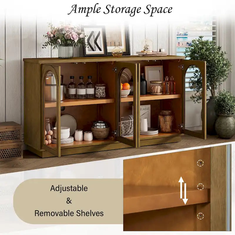 4-Door Buffet Cabinet with Arched Glass Doors