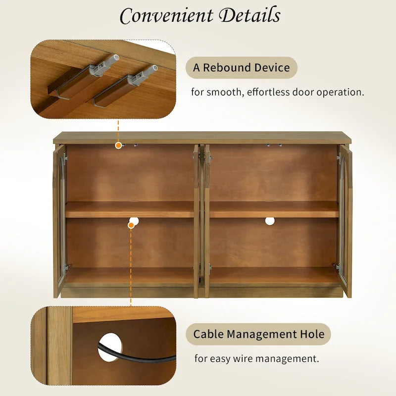 4-Door Buffet Cabinet with Arched Glass Doors