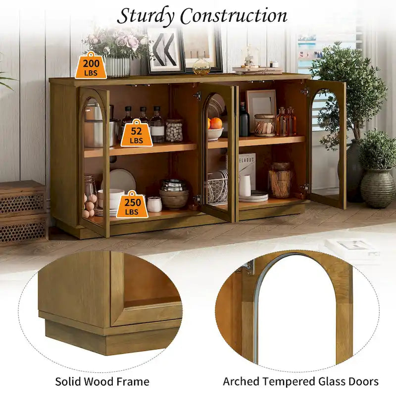 4-Door Buffet Cabinet with Arched Glass Doors