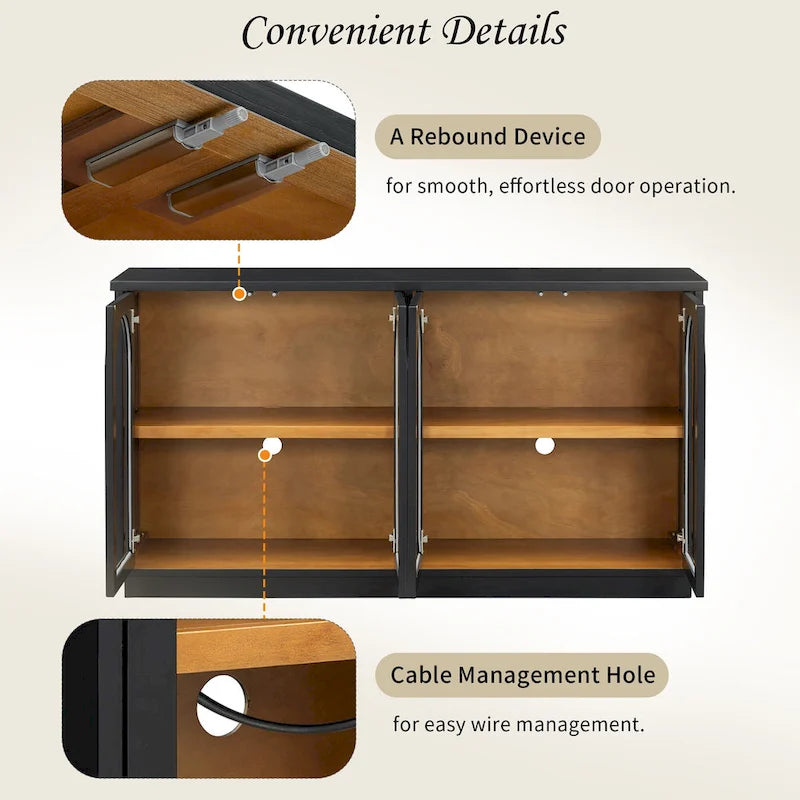 4-Door Buffet Cabinet with Arched Glass Doors