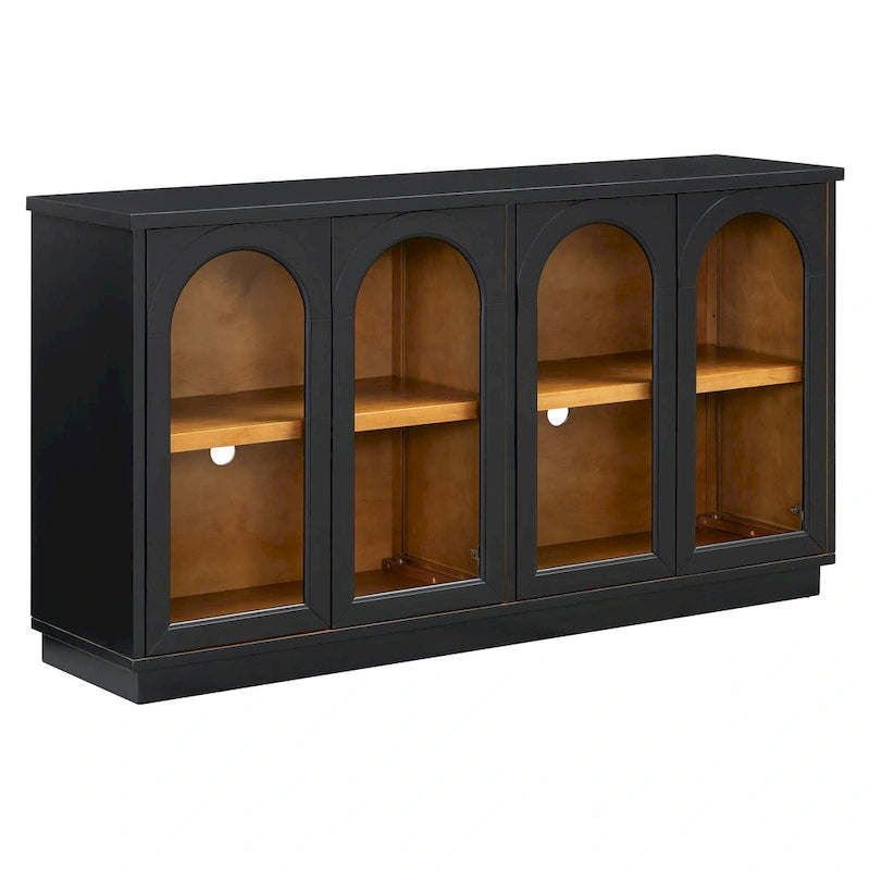4-Door Buffet Cabinet with Arched Glass Doors