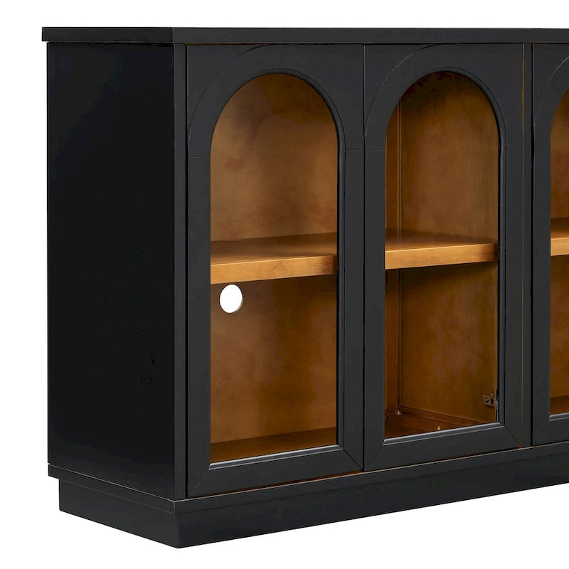 4-Door Buffet Cabinet with Arched Glass Doors