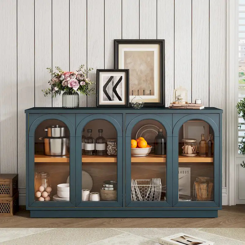 4-Door Buffet Cabinet with Arched Glass Doors