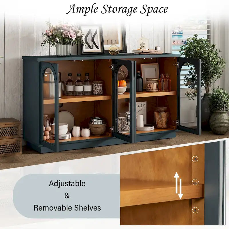4-Door Buffet Cabinet with Arched Glass Doors