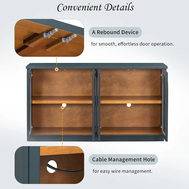 4-Door Buffet Cabinet with Arched Glass Doors