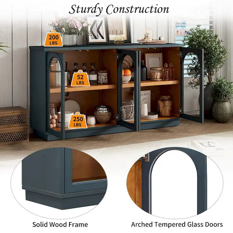 4-Door Buffet Cabinet with Arched Glass Doors