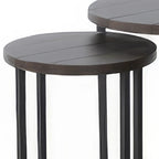Dark Brown Nesting Table Set - 2-Piece with Black Metal Base