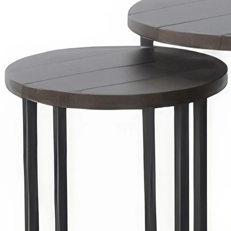 Dark Brown Nesting Table Set - 2-Piece with Black Metal Base