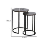 Dark Brown Nesting Table Set - 2-Piece with Black Metal Base