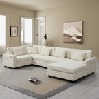 Chenille U-Shaped Sectional Sofa - 6-Seater with Storage & USB