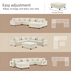 Chenille U-Shaped Sectional Sofa - 6-Seater with Storage & USB